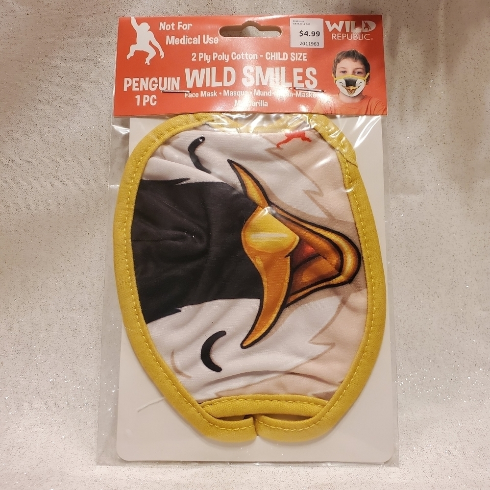 𝅺$3/$12 New - Wild Republic - Wild Smiles - Reusable, Washable Face Mask / child